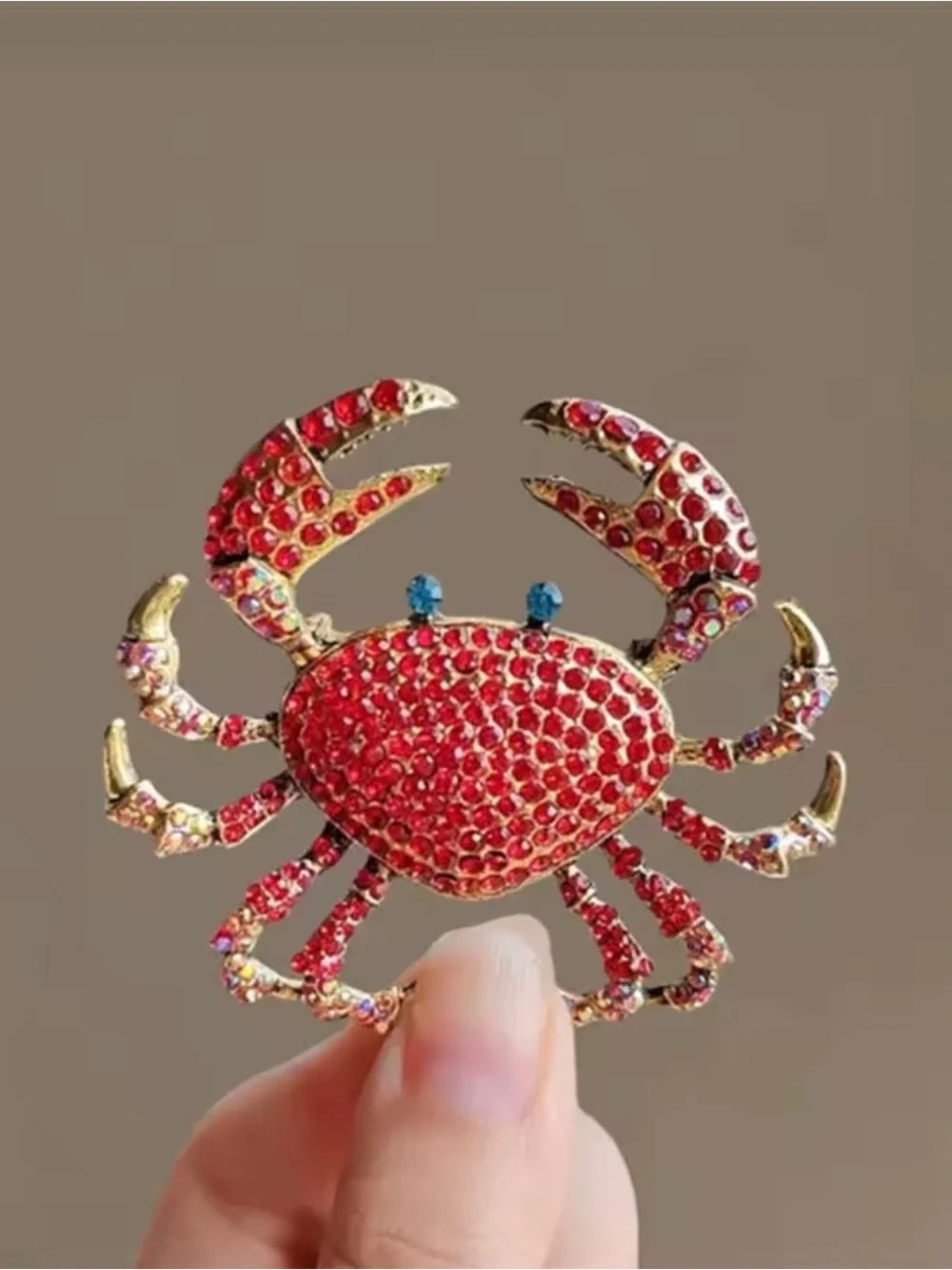 Anthropologie Red Crystal Crab Brooch Pin - Fashion NWOT